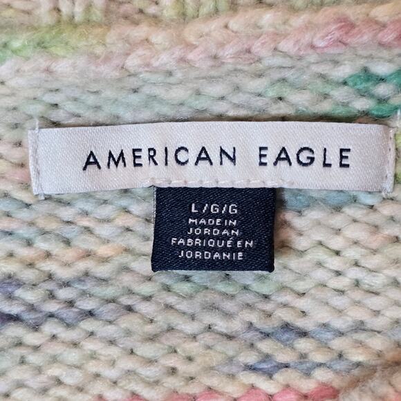 AE Oversized Speckled Crewneck Sweater Pullover Cream Ribbed Women's Size Large - Picture 6 of 7